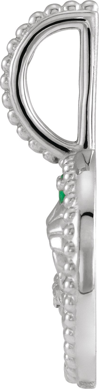 Platinum Round Natural Emerald & Natural Diamond Zodiac Pendant - view 13