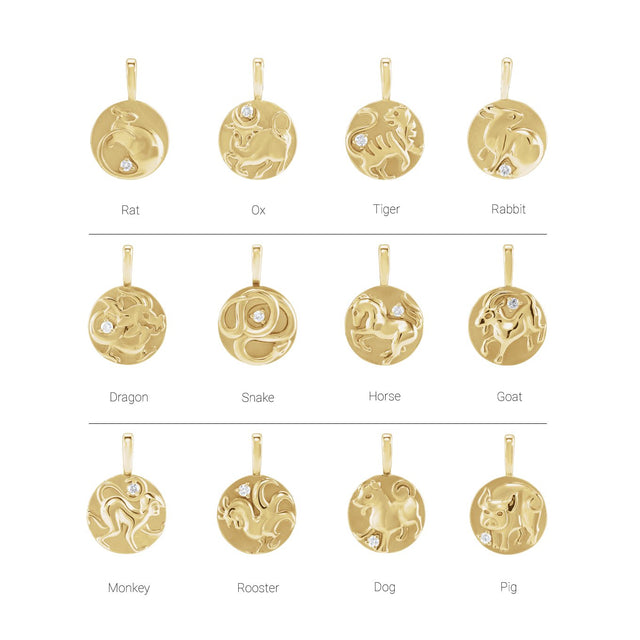 14K Gold Round Natural Diamond Accented Chinese Zodiac Pendant - Rose Gold - view 5