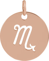 14K Gold Scorpio Disc Necklace or Pendant - Rose Gold