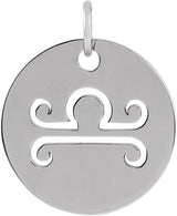 14K Gold Libra Disc Necklace or Pendant - White Gold