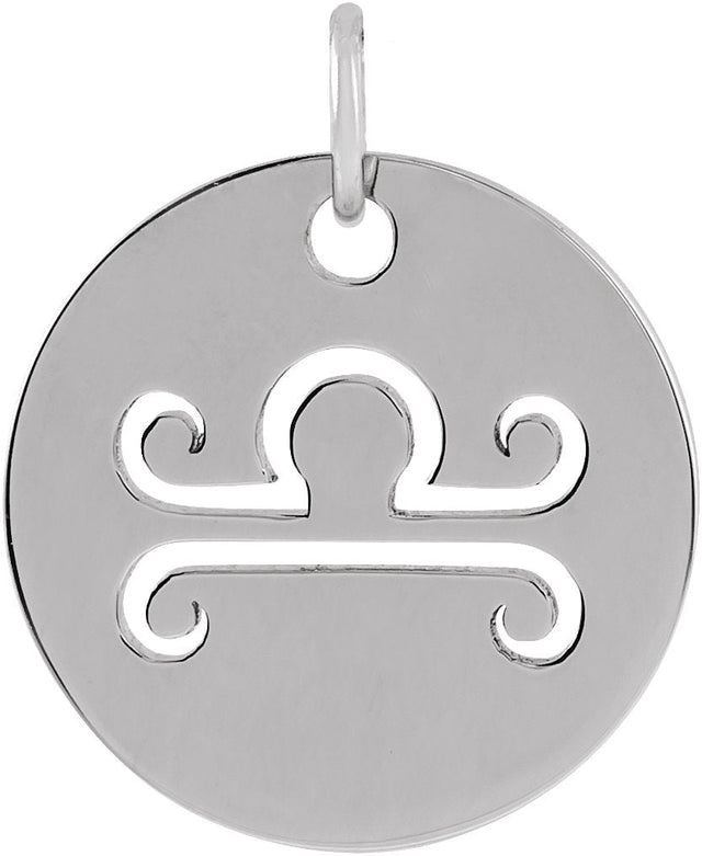 14K Gold Libra Disc Necklace or Pendant - White Gold