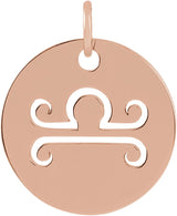 14K Gold Libra Disc Necklace or Pendant - Rose Gold