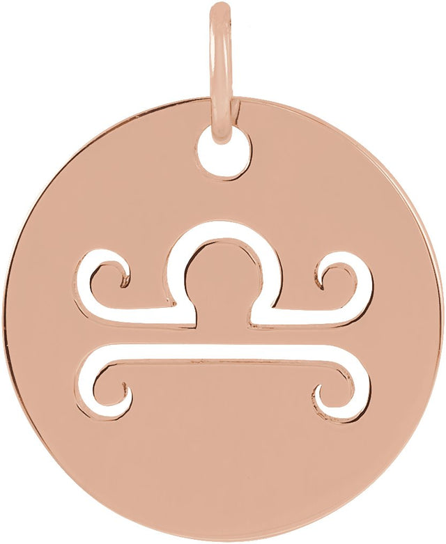 14K Gold Libra Disc Necklace or Pendant - Rose Gold
