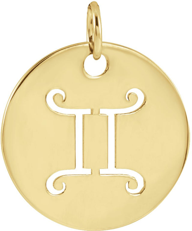 14K Gold Gemini Disc Necklace or Pendant - Yellow Gold