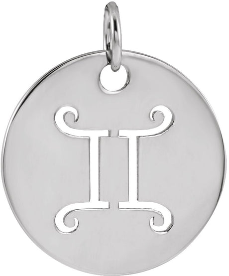 14K Gold Gemini Disc Necklace or Pendant - White Gold