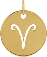 14K Gold Aries Disc Necklace or Pendant - Yellow Gold