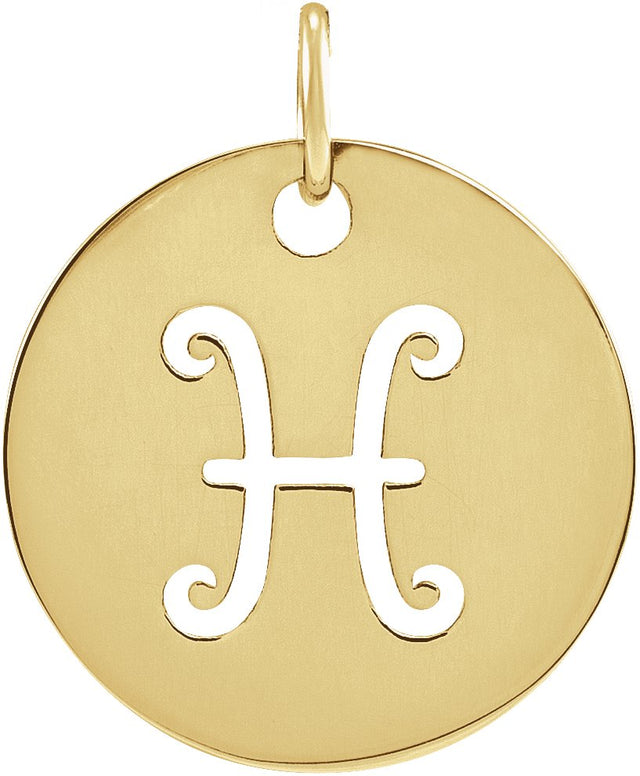 14K Gold Pisces Disc Necklace or Pendant - Yellow Gold