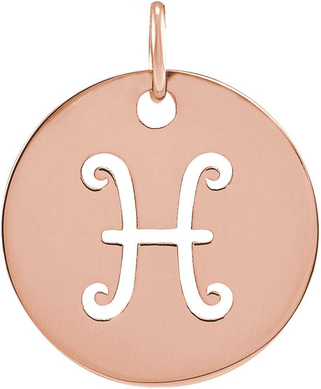 14K Gold Pisces Disc Necklace or Pendant - Rose Gold