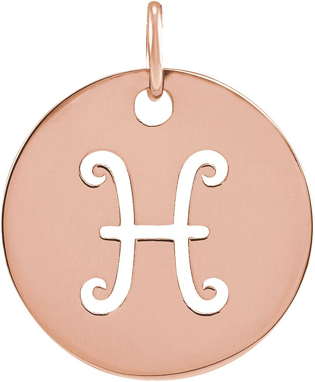 14K Gold Pisces Disc Necklace or Pendant - Rose Gold