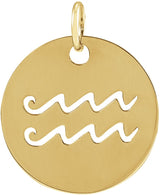 14K Gold Aquarius Disc Necklace or Pendant - Yellow Gold