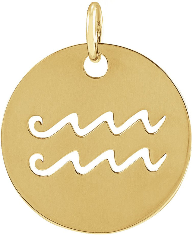 14K Gold Aquarius Disc Necklace or Pendant - Yellow Gold