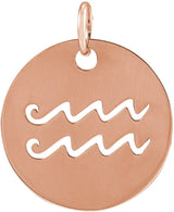 14K Gold Aquarius Disc Necklace or Pendant - Rose Gold