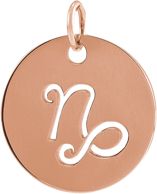 14K Gold Capricorn Disc Necklace or Pendant - Rose Gold