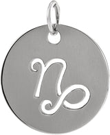 14K Gold Capricorn Disc Necklace or Pendant - White Gold