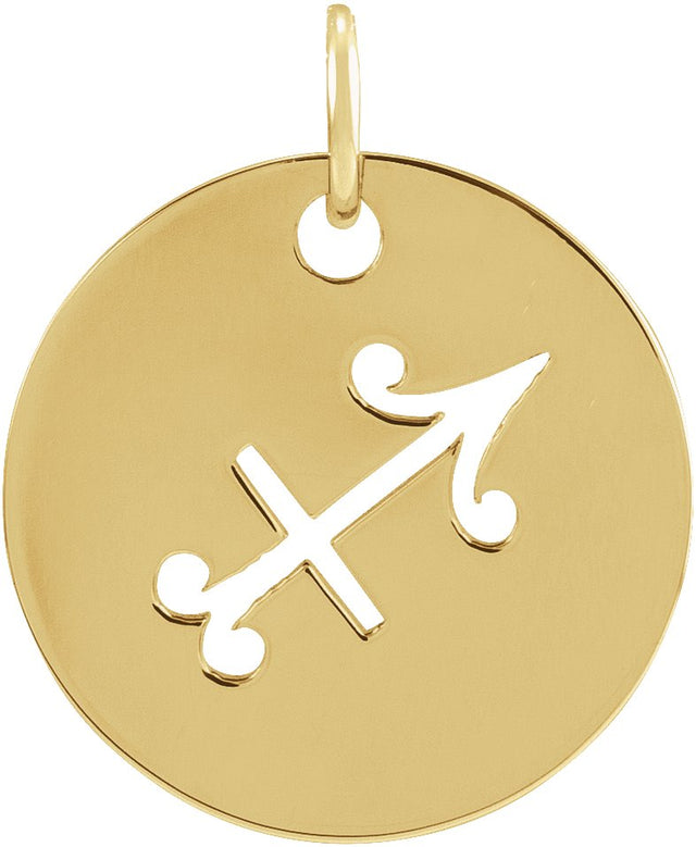 14K Gold Sagittarius Disc Necklace or Pendant - Yellow Gold