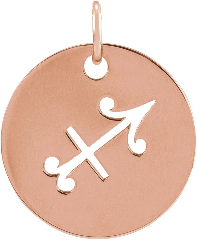 14K Gold Sagittarius Disc Necklace or Pendant - Rose Gold