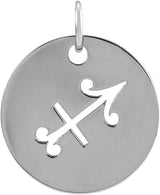 14K Gold Sagittarius Disc Necklace or Pendant - White Gold