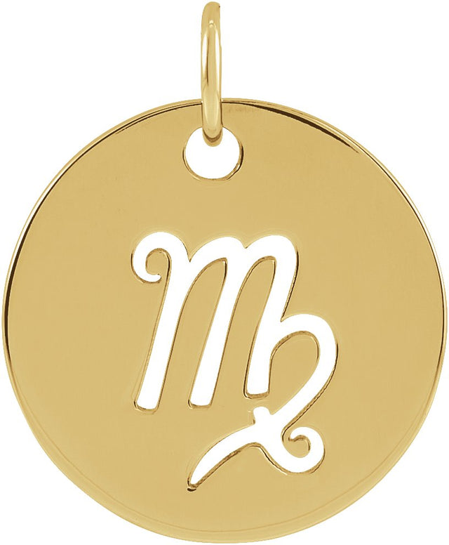 14K Gold Virgo Disc Necklace or Pendant - Yellow Gold