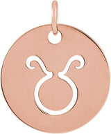 14K Gold Taurus Disc Necklace or Pendant - Rose Gold
