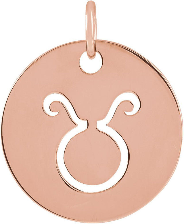14K Gold Taurus Disc Necklace or Pendant - Rose Gold
