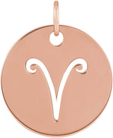 14K Gold Aries Disc Necklace or Pendant - Rose Gold