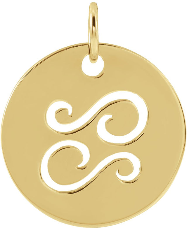 14K Gold Cancer Disc Necklace or Pendant - Yellow Gold