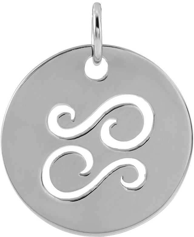 14K Gold Cancer Disc Necklace or Pendant - White Gold
