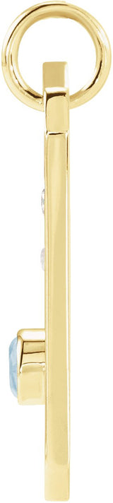 14K Gold Round Natural Aquamarine & Natural Diamond Zodiac Constellation Necklace or Pendant - Yellow Gold - view 4