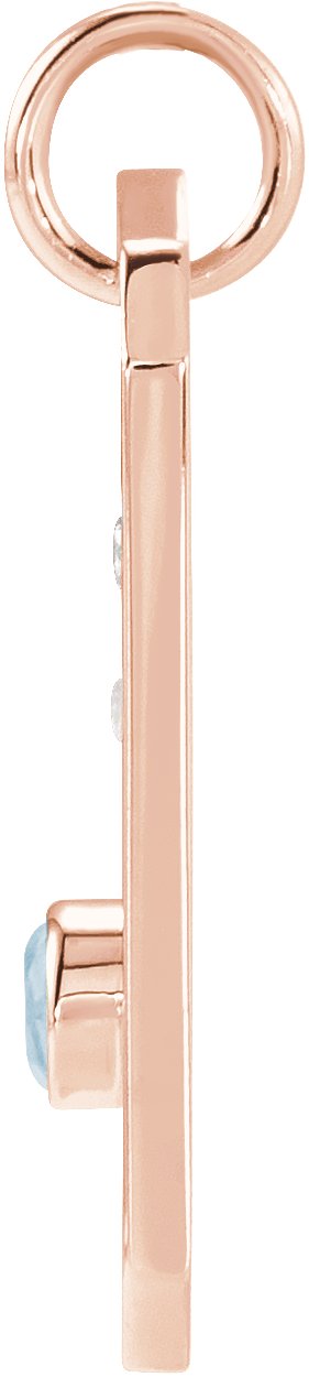 14K Gold Round Natural Aquamarine & Natural Diamond Zodiac Constellation Necklace or Pendant - Rose Gold - view 6