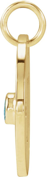 14K Gold Round Natural Blue Zircon Zodiac Disc Necklace or Pendant - Yellow Gold - view 4