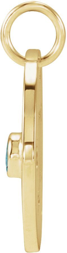 14K Gold Round Natural Blue Zircon Zodiac Disc Necklace or Pendant - Yellow Gold - view 4