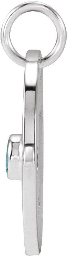 14K Gold Round Natural Blue Zircon Zodiac Disc Necklace or Pendant - White Gold - view 4