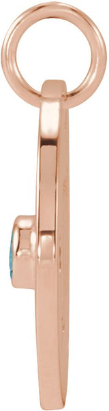 14K Gold Round Natural Blue Zircon Zodiac Disc Necklace or Pendant - Rose Gold - view 6