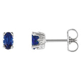 14K Gold Lab-Grown Blue Sapphire Oval 4-Prong Scroll Setting Stud Earrings