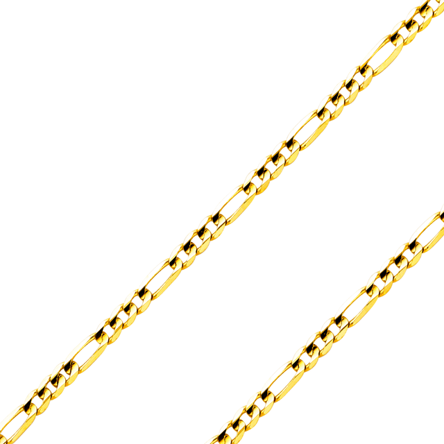 14K Real Solid Yellow or white Pave Gold 1.20mm-4.60mm Figaro 3+1 Concave Light Chain