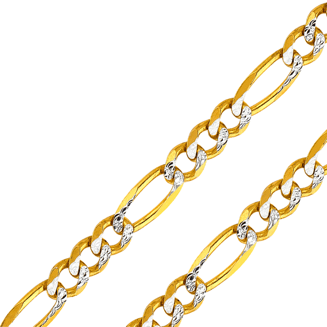 14K Real Solid Yellow Gold 1.80mm-11.30mm Figaro 3+1 Concave Regular White Pave Chain