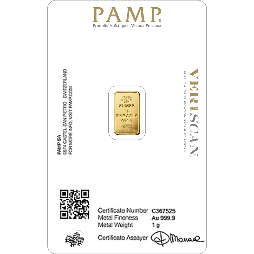PAMP Suisse Lady Fortuna Gold 999.9 Minted Bar PAMP Suisse Lady Fortuna Veriscan 1 Gram