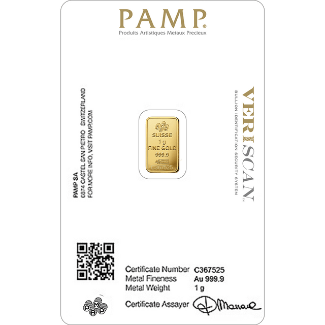 Barra de cunhagem PAMP Suisse Lady Fortuna Gold 999,9 