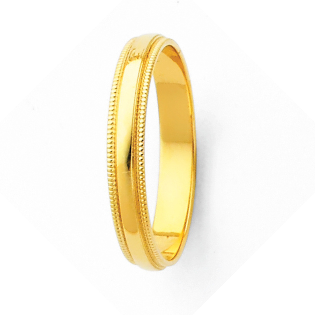 14K Real Yellow Gold 3.0mm-8.0mm Milgrain Regular Fit Wedding Band
