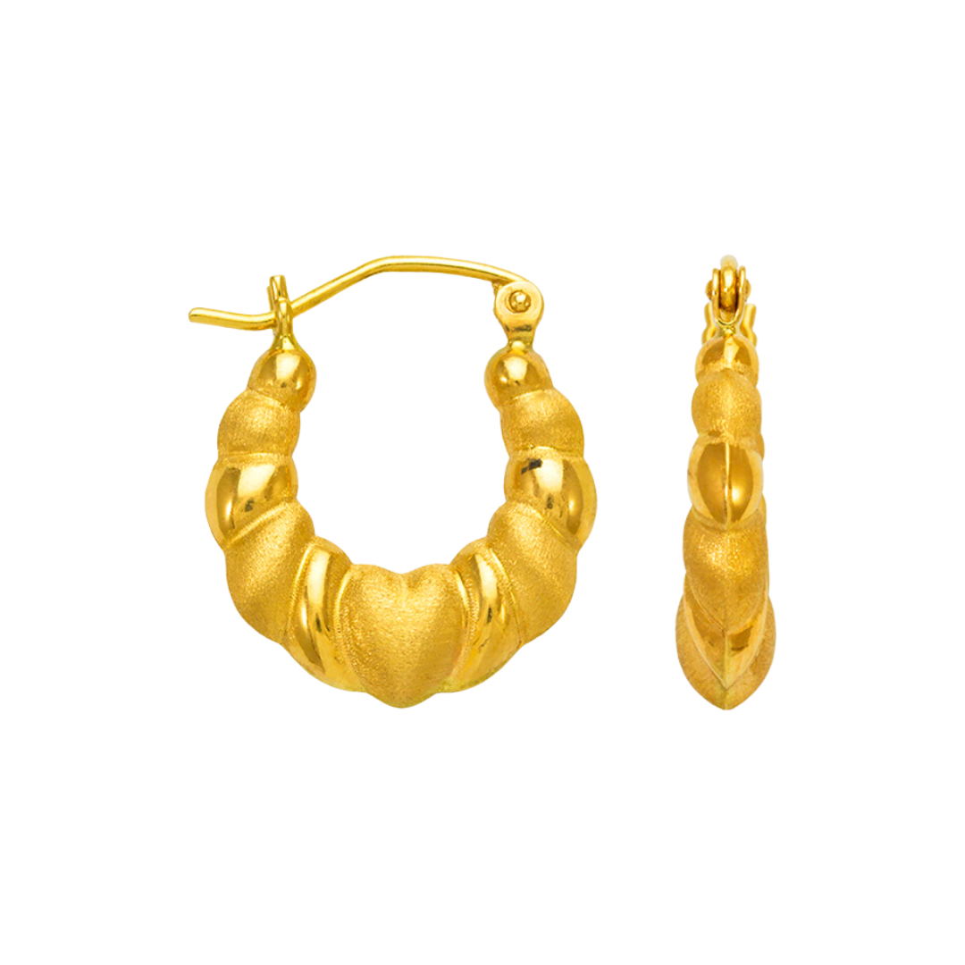 Brincos de argola de camarão oco em ouro amarelo 14K 