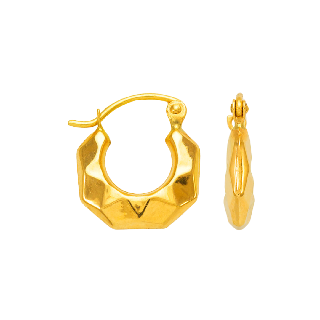 Aretes de aro con forma de camarón hueco en oro amarillo de 14 quilates 