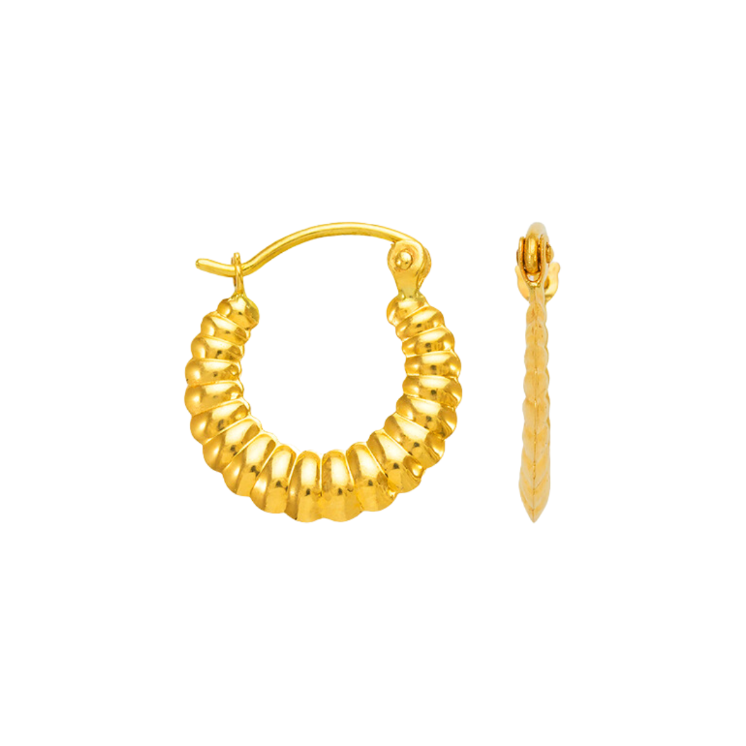 14K Yellow Gold Hollow Shrimp Hoop Earrings