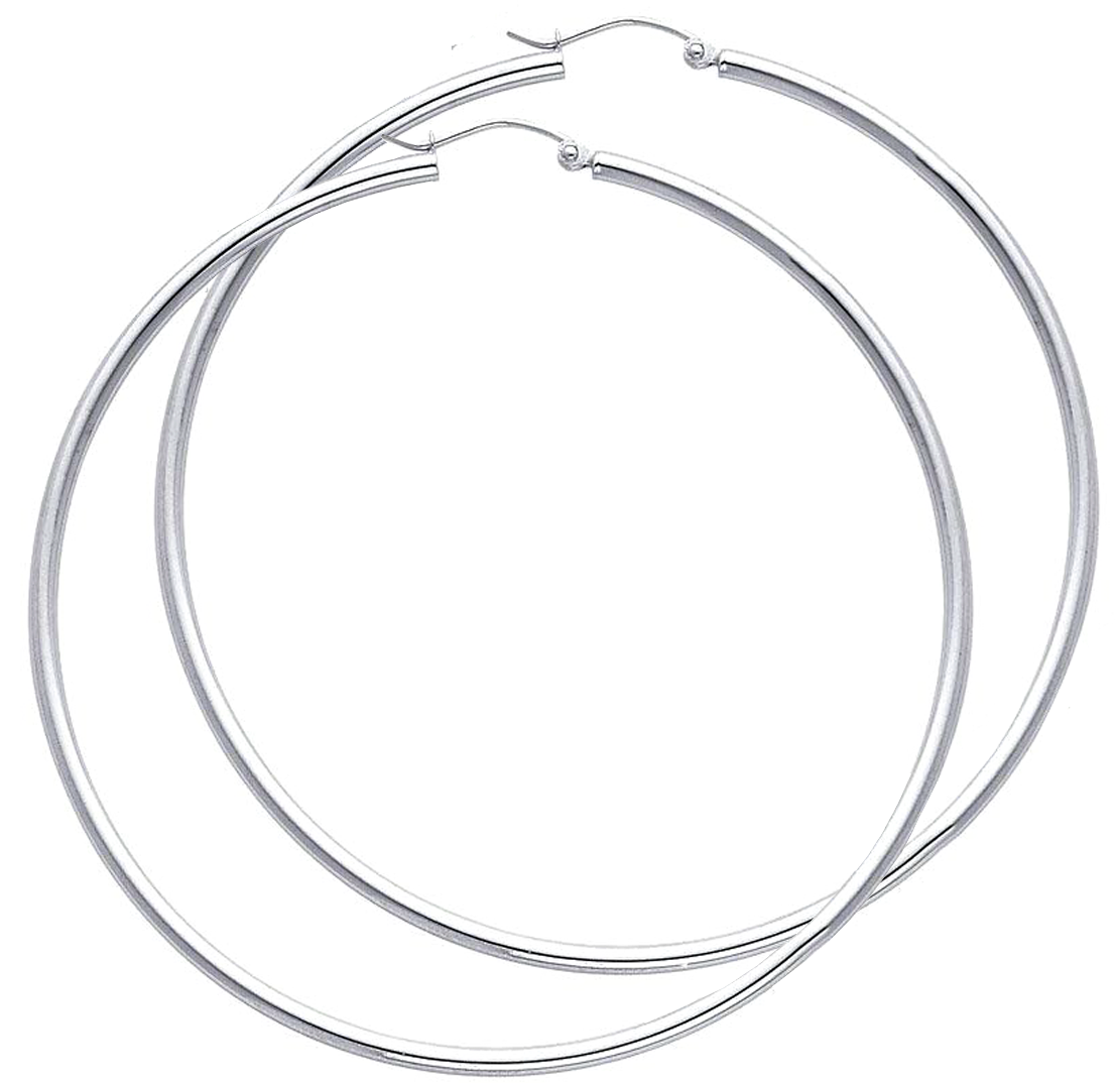 14K White Gold Hoop 3mm Satin Earrings