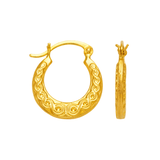 Brincos de argola de camarão oco em ouro amarelo 14K 