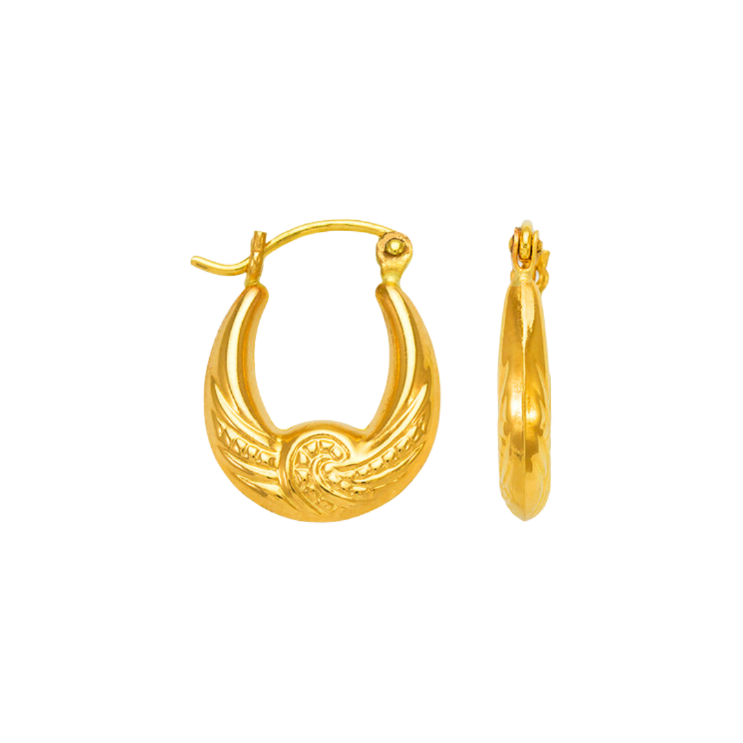 Aretes de aro con forma de camarón hueco en oro amarillo de 14 quilates 