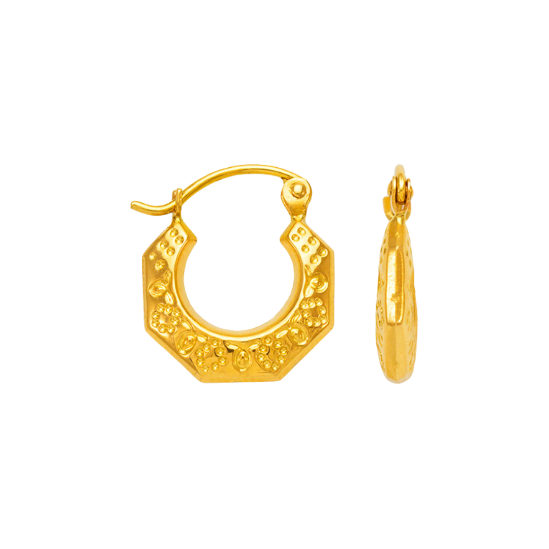 Aretes de aro con forma de camarón hueco en oro amarillo de 14 quilates 