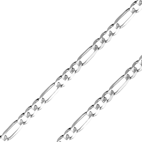 14K solid white gold Figaro chain featuring a sparkling diamond-cut finish (available in widths 2.30mm-7.50mm) at Italian Fashions