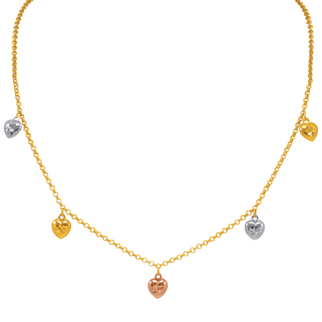 14K Solid Real Yellow, Tricolor Gold Gorgeous Charm Necklace | Italian Fashions