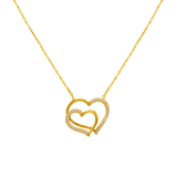 14K Yellow Gold Fancy Double Heart CZ Necklace