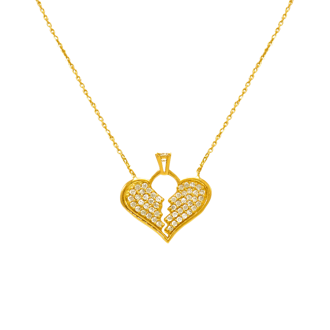 Collar de corazón elegante de oro amarillo de 14 quilates con circonita cúbica solitaria 